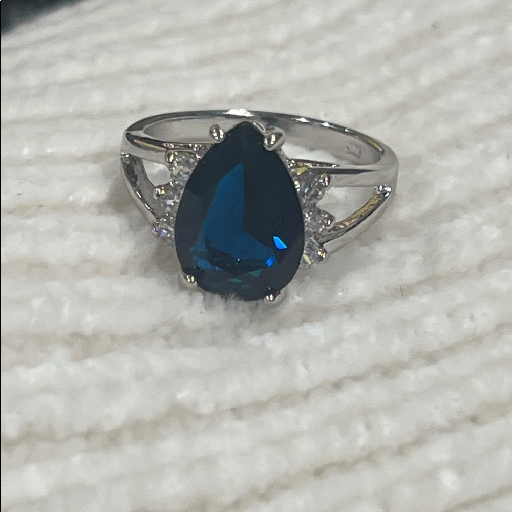 Blue CZ Teardrop 925 Sterling Silver Ring